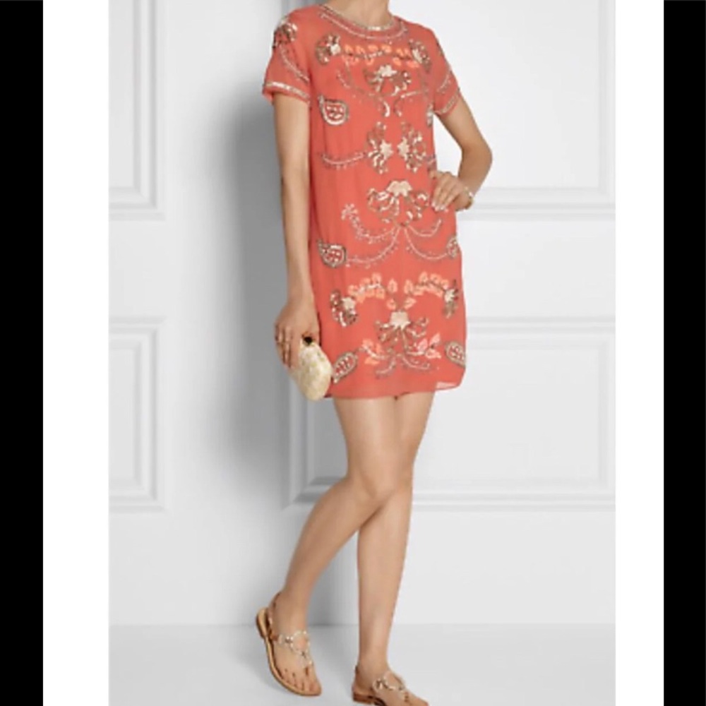 Coral Pink/orange Needle & Thread Beaded Embellish